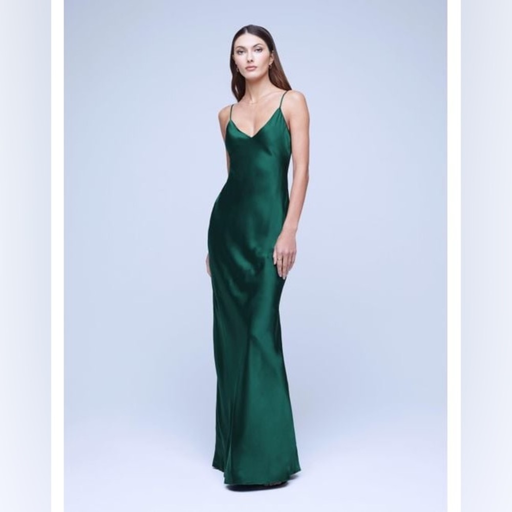 L'AGENCE Serita Maxi V-Neck Bias Dress in Green